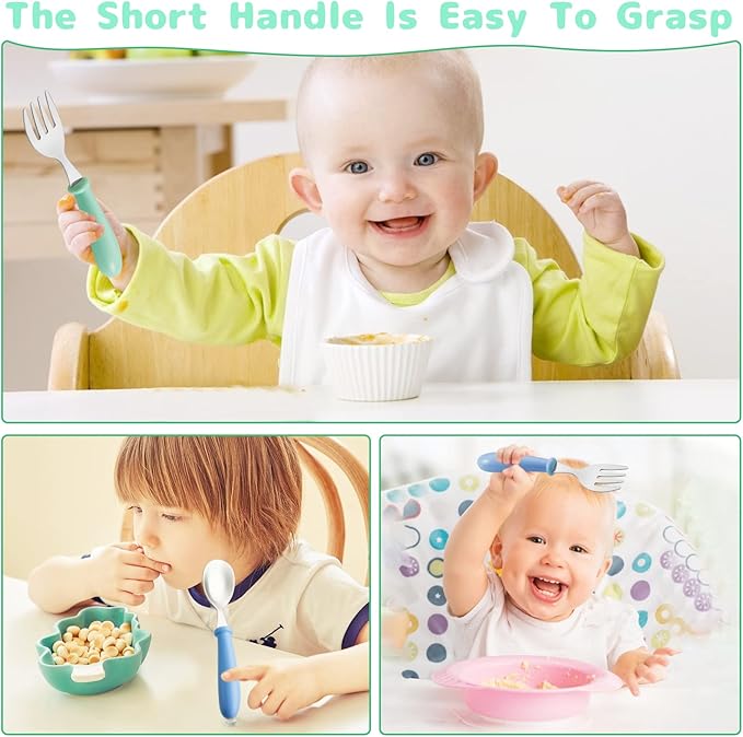 12PCS Toddler Forks & Spoons,Stainless Steel Baby Utensils,Kids Silverware Children's Cutlery Set for Self Feeding,BPA Free Metal Toddler Flatware with Handle for Boys Girls(Mixcolor 6 Spoons 6 Forks)