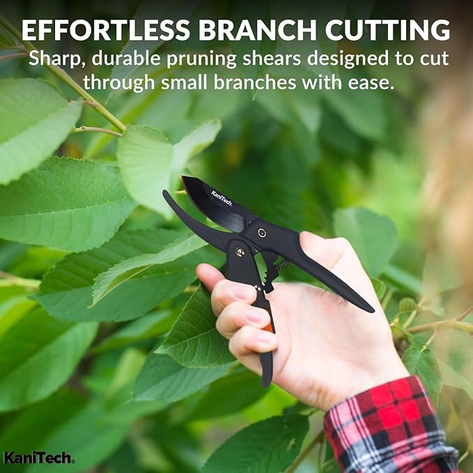 Pruning Shears for Gardening with Gloves - Heavy Duty Garden Shears, Aluminum Hand Pruners with TPR Grip Handle, 8 inch 3.55mm Thick Blade - for Branches, Flowers & Plants (Black Set of 2)