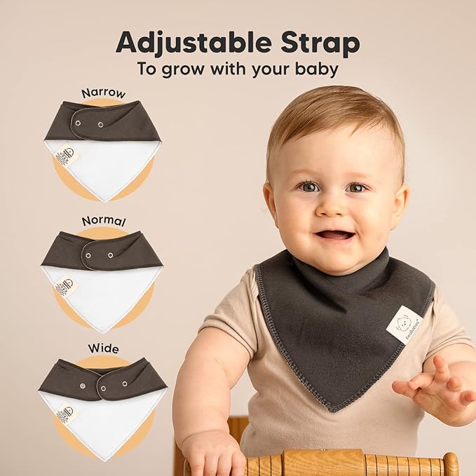 8-Pack Organic Baby Bandana Bibs for Boys, Girls - Super Absorbent Triangle Baby Bibs for Drooling and Teething Infant, 100% Cotton Extra Soft for Newborn, Infant 0-36 Months (Basics)