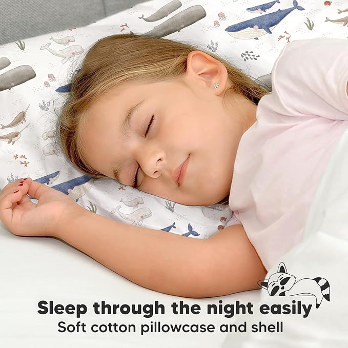 Toddler Pillow with Pillowcase - 13x18 My Little Dreamy Kids Travel Bed Pillows for Sleeping, Organic Cotton Small Pillowcase, Soft & Breathable, Machine Washable, Toddlers 2-5 Years Old (Marine)