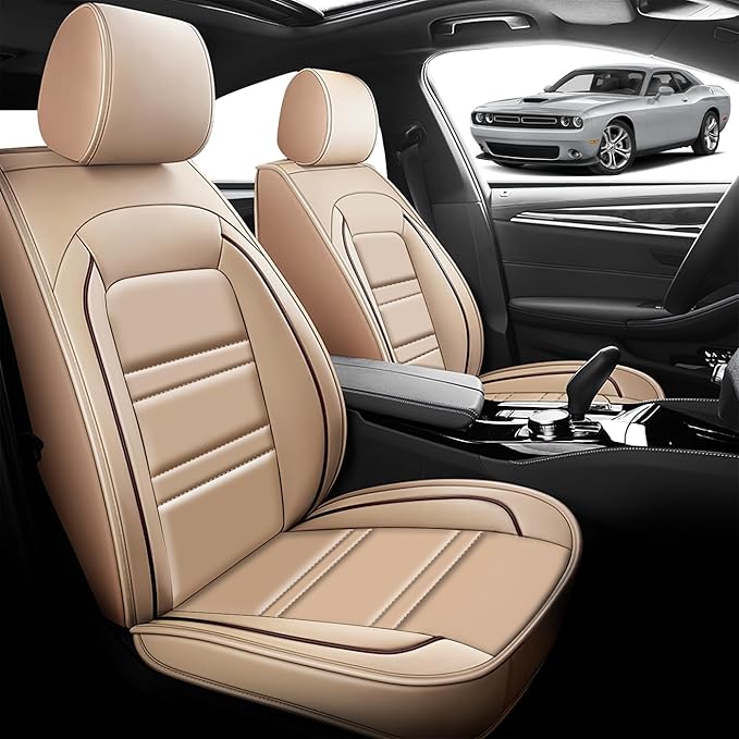 Seat Cover for Dodge Challenger 2008-2023 | Car Seat Covers Front Seats, Waterproof Seat Protectors, Automotive Front Seat Covers (Front Seat, Beige)