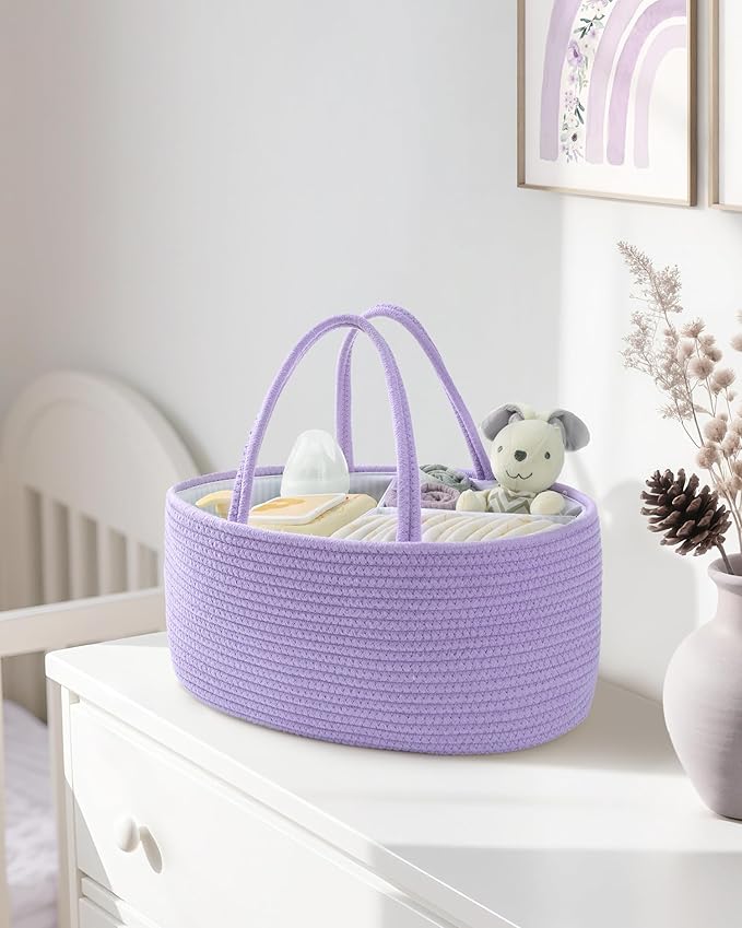 Maliton Baby Diaper Caddy Organizer, Cotton Rope Diaper Caddy Basket, Large Storage Basket for Newborn Boys and Girls, Gift for Baby Shower List, Newborn Essentials