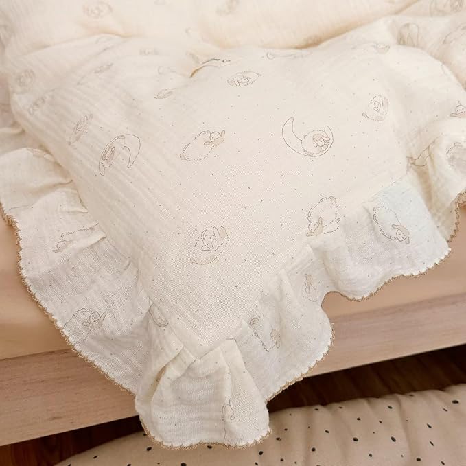 BuLuTu Muslin Toddler Pillow Case, 14"x20", Envelope Closure, 100% Cotton, Girls Boys Pillow Cover, Cute Sheep Pattern Kids Pillowcase Fit for Pillows 12"x16"/13"x18"/14"x19", 1 Pack