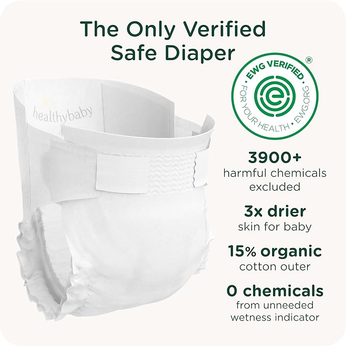 Our Diapers | EWG Verified Safe & Plant-Based Diapers | Leak Protection | Soft Organic Cotton Shell | Chlorine-Free Diaper for Sensitive Skin | Size Newborn (<10 lbs) 32 Count