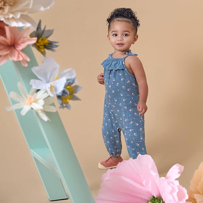 Modern Moments by Gerber baby-girls Self Eyelet Ruffle Long Leg Romper
