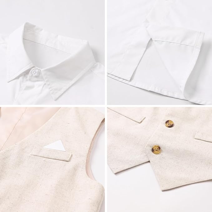 SANGTREE Boys Cotton Linen Suit Formal Set Baby Clothes Boy Gentleman Wedding Ring Bearer Outfits, 3 Months - 9 Years