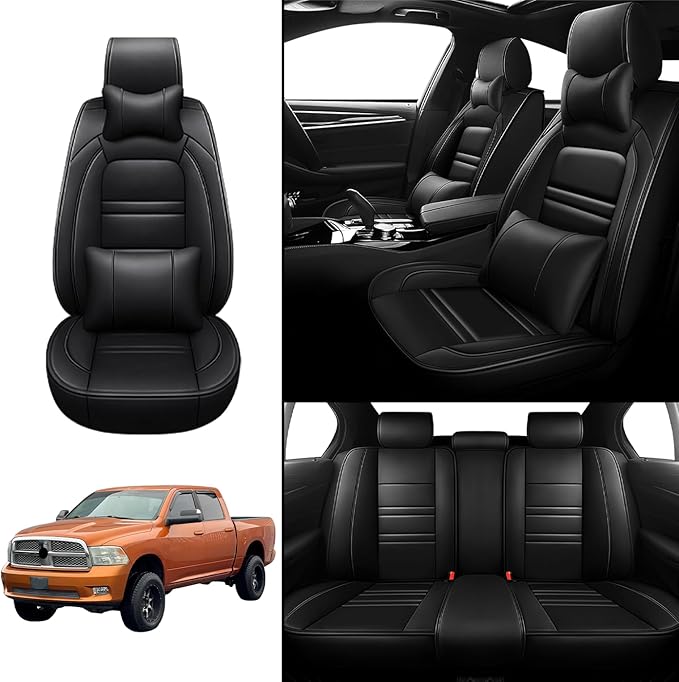 Car Seat Covers for Dodge ram 2004-2011 | 5-Seats Seat Covers, Waterproof Seat Protectors, Automotive Seat Covers (Full Set with Pillow,Black)