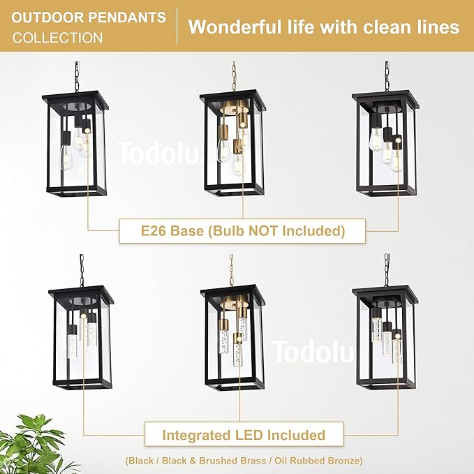 TODOLUZ 3-Light Large Outdoor Pendant Light Fixtures with Height Adjustable, Porch Hanging Lighting E26 Bulb Base in Oil Rubbed Bronze, Exterior Ceiling Lamp for Entrance Patio Garden