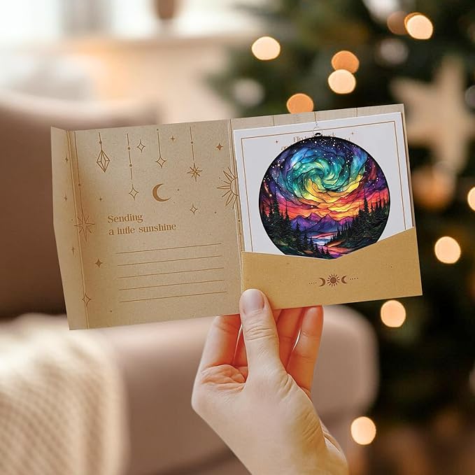 Northern Lights Aurora Acrylic Suncatcher Stained Glass Effect Window Car Hanging Christmas Ornament Indoor Outdoor Decor Garden Sun Catcher Panel for Nature Lover for Women Mom Grandma