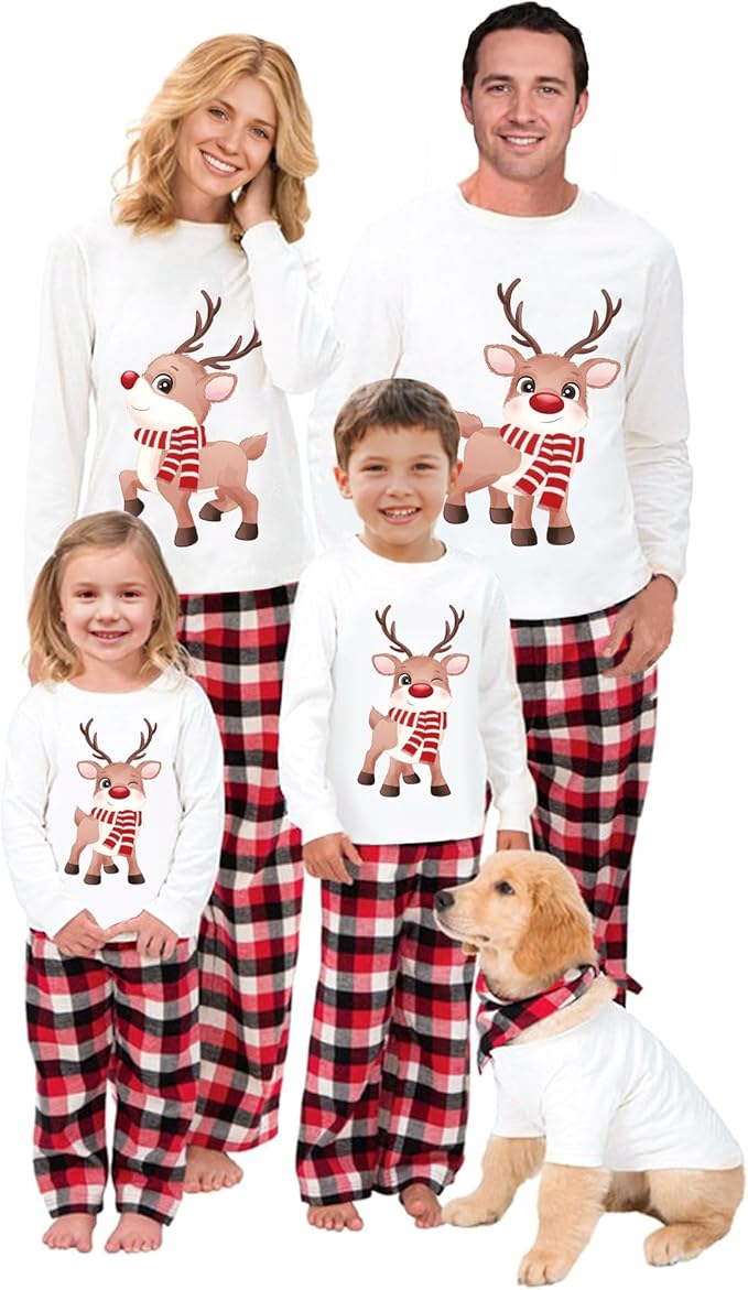 Awoscut Christmas Family Matching Pajamas Christmas Pjs Holiday Nightwear Sleepwear Sets Long Sleeve Pjs