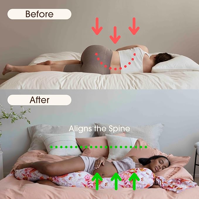 bbhugme Adjustable Pregnancy Pillow – Full Body Support for Side Sleeping - Adjustable Firmness and Shape - Supports Back, Legs, Belly, HIPS for Pregnant Women - Removable Cover - Blushing Roses
