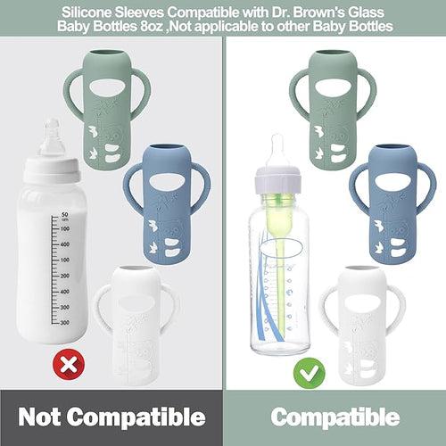 3 Pack Silicone Sleeves for Dr. Brown's Glass Baby Bottles - Drop Protection Baby Bottle Sleeves,Compatible with Dr. Brown's Newborn Glass Bottles,with Silicone Handles,8 oz
