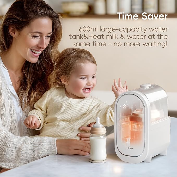 Baby Bottle Warmer, 11-in-1 Milk Warmer for Breastmilk & Formula with Night Light, Detachable Body for Easy Cleaning & Accurate Temperature Control, Timer, Double Bottles Warmer