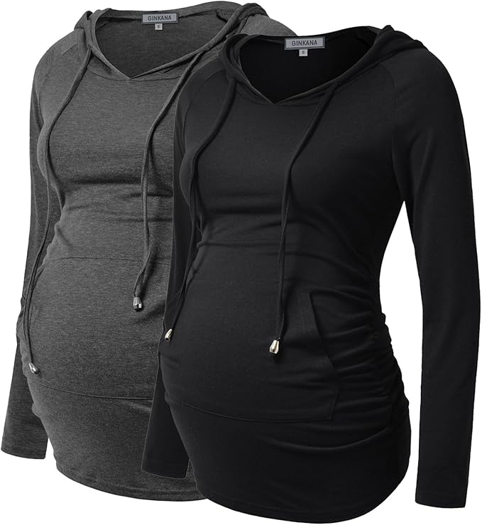 GINKANA Maternity Hoodie Long Sleeves Shirts Casual Maternity Top Pregnancy Sweatshirt Casual Clothes