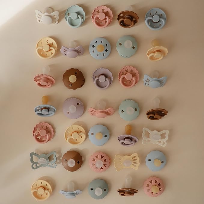 FRIGG Lucky Symmetrical SilkySoft Silicone Baby Pacifier | Made in Denmark | BPA-Free (Blush/Cedar, 6-18 Months)