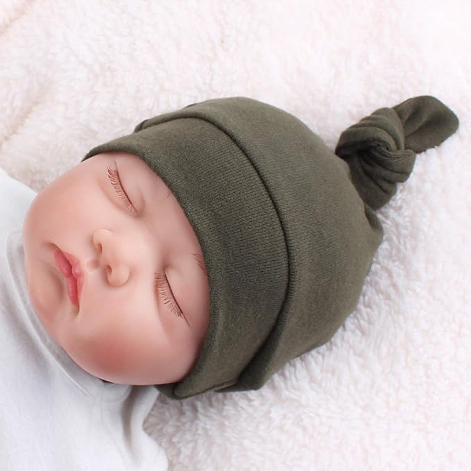 JANGANNSA Newborn Baby Hat Infant Baby Boys Beanie Top Knot Stretchy Hats for Girls 100% Organic Cotton