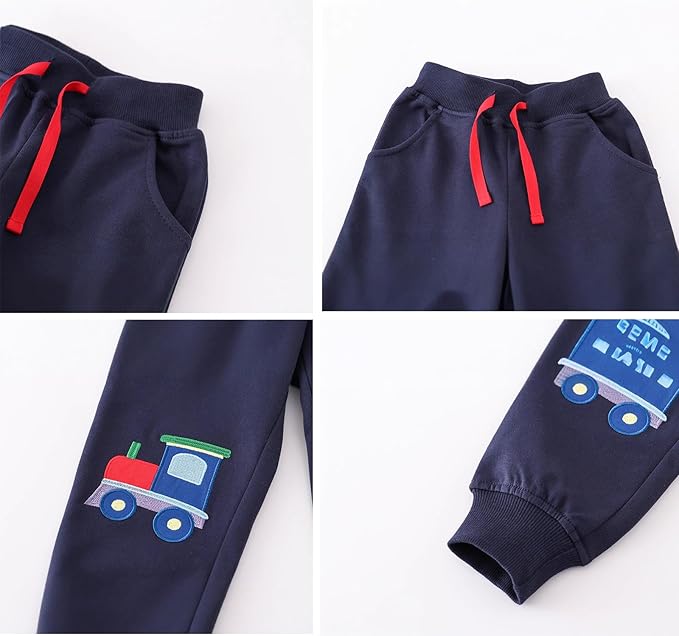 Boys Pants, Toddler 3 Pack Drawstring Elastic Sweatpants Cartoon Active Joggers