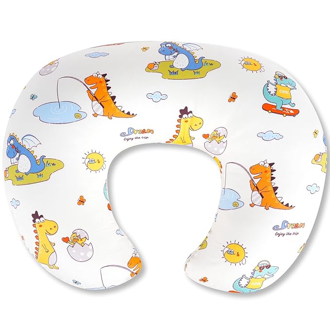 Nursing Pillow, Breastfeeding Pillows with Standard Size Removable Cover, Breast Feeding Pillow with Breathable Filling, Ergonomic Nursing Essentials for Bottle and Breastfeeding- Dinosaurs