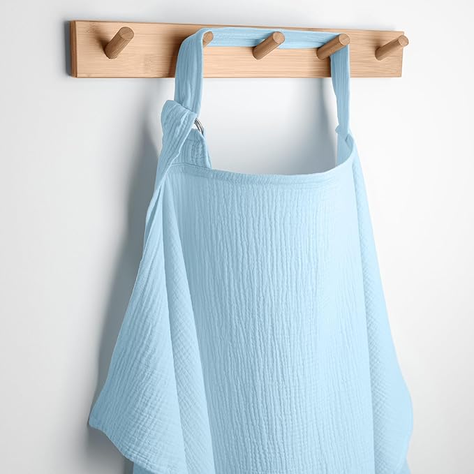 Comfy Cubs Muslin Nursing Cover, Pack of 1, 100% Muslin Breastfeeding Cover - Soft & Breathable Baby Nursing Scarf with Adjustable Neck Strap - Portable, Lightweight & Privacy Coverage - Sky Blue