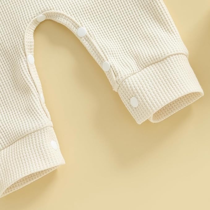Newborn Infant Baby Boy Halloween Outfit Little Pumpkin Embroidery Romper Waffle Knit Long Sleeve Jumpsuit with Hat