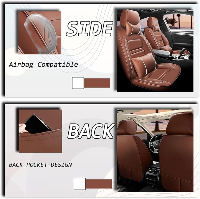 Car Seat Covers for Audi a3 2006-2025 | 5-Seats Seat Covers, Waterproof Seat Protectors, Automotive Seat Covers (Full Set with Pillow,Coffee)