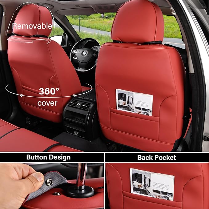 Coverado Car Seat Covers Full Set, Seat Covers for Cars, Red Car Seat Covers Front Seats and Back Car Seat Protector Waterproof, Leather Car Seat Cushion Universal Fit for Most s
