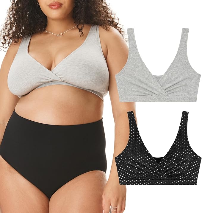 Motherhood Maternity Womens Soft Cotton Spandex Wrap Front Maternity & Nursing Sleep Bralette Bra S-3x
