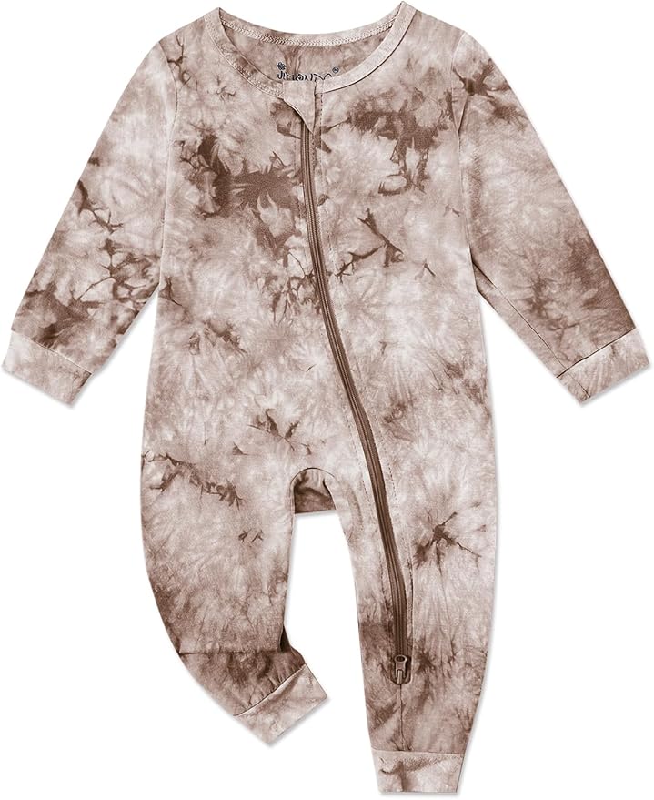 Jimonda Baby Girls Boys Footless Pajamas,Rayon From Bamboo Pjs 2 Way Zipper Long Sleeve Soft Sleeper,Infant Tie-dye Romper