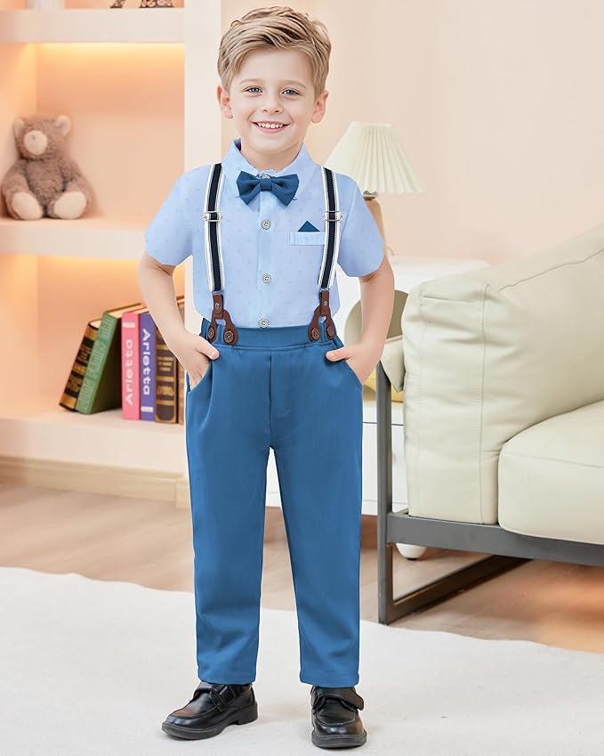 nilikastta Boy Suit Toddler Boy Outfit Boy Dress Shirt with Bowtie/Suspender Pants Gentleman Wedding Outfits 1-10 Years