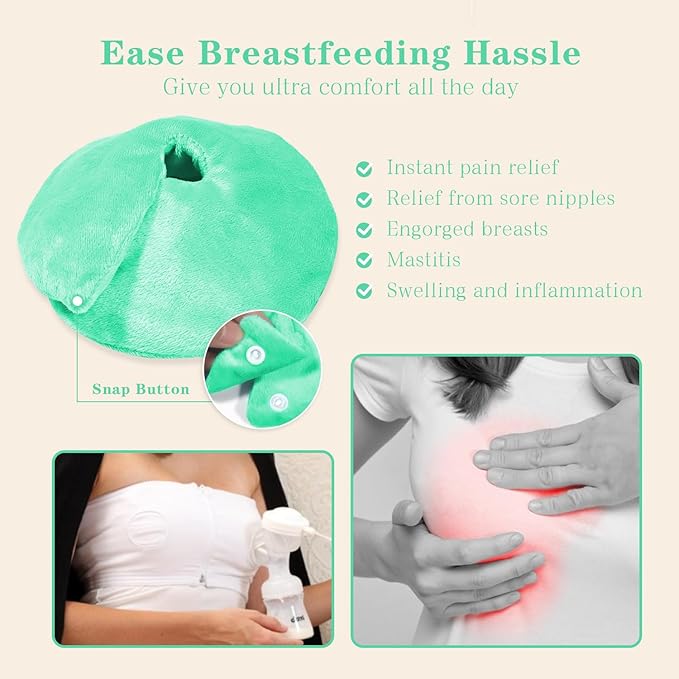 Hot/Cold Breast Gel Bead Ice Packs Breast Cooling/Heat Pads Relief for Breastfeeding, Nursing Pain, Mastitis, Engorgement, Swelling, Plugged Ducts | Boost Milk Let-Down & Production,2 Pack (Green)