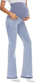 GLAMIX Women's Stretch Maternity Bootcut Jeans with Pockets Over The Belly Bell Bottoms Flare Denim Pants Pregnancy Clothes