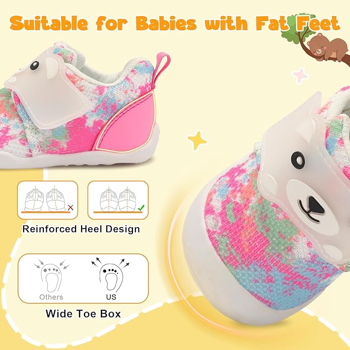 FEETCITY Baby Walking Shoes Wide Baby Shoes Boys Girls Infant Sneakers Crib Shoes Breathable Toddler Barefoot Shoes Slip On Shoes