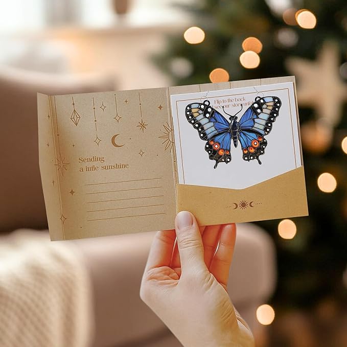 Blue Butterfly Acrylic Suncatcher Stained Glass Effect Window Car Hanging Christmas Ornament Indoor Outdoor Decor Garden Sun Catcher Panel Gift for Butterfly Lover for Women Mom Grandma
