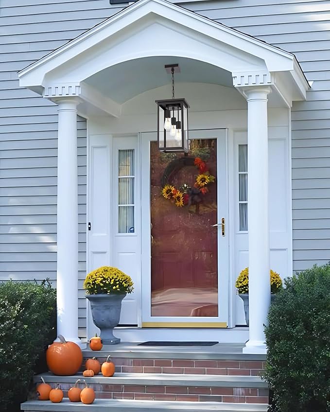 TODOLUZ 3-Light Large Outdoor Pendant Light Fixtures with Height Adjustable, Porch Hanging Lighting E26 Bulb Base in Oil Rubbed Bronze, Exterior Ceiling Lamp for Entrance Patio Garden