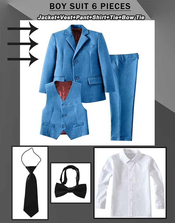 Boys Suit Set Slim Fit Kids Formal Suits Toddler Tuxedo Wedding Prom Classic Suits for Boy Teen Black Blue Dress Outfit