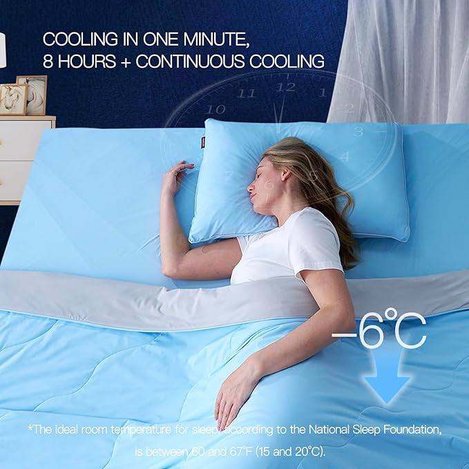Momcozy Life CoolMurm Cooling Comforter for Hot Sleepers, Twin/Twin XL 68" x90” Soft Breathable Pregnancy Cooling Blanket, 3-Second Cooling, 8 Hours+ Stay Cool All Night, Grey Sky Blue