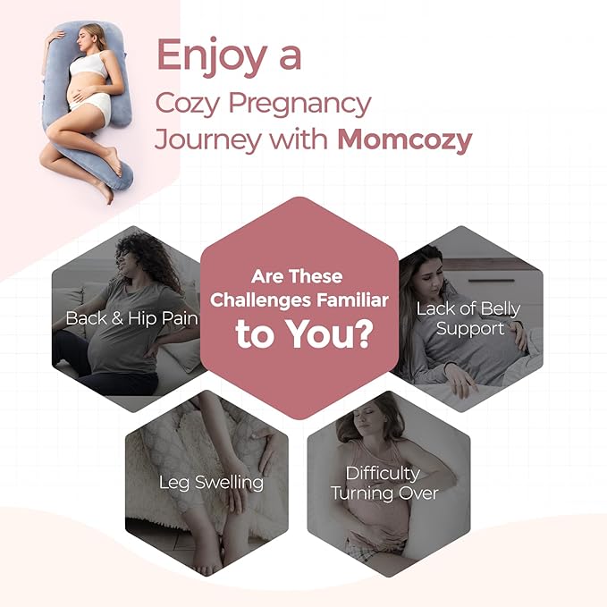 Momcozy Pregnancy Pillow for Sleeping, Dreamlign U Pro Maternity Pillow with Adjustable Leg Pillow, Removable Cover - Support for Back, Hip, Belly, Legs for Pregnant Women, 50-72 Inch Full Body Pillow