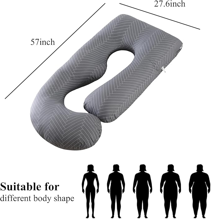 Pregnancy Pillow, Full Body Maternity Pillow 57 inch, with Removable Washable Cover - Sleep Support for Legs, Back, Neck, Shoulder, HIPS, Belly for Pregnent Women, 100% Cotton