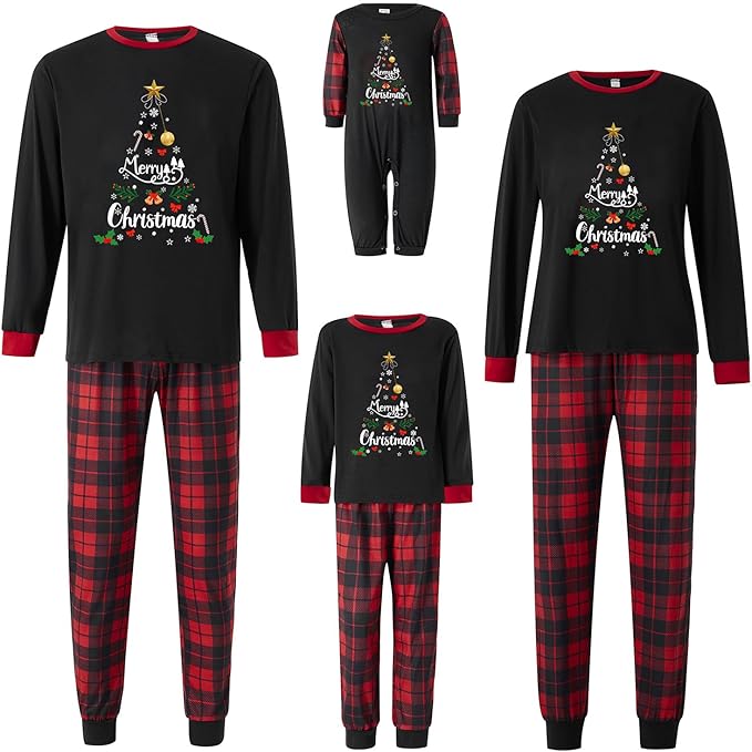 Awoscut Christmas Family Matching Pajamas Christmas Pjs Holiday Nightwear Sleepwear Sets Long Sleeve Pjs