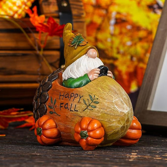 Topadorn Fall gnome with Pinecone Car and Resin Pumpkin Statue for Fall Harvest Party Ornaments Decor,Happy Fall