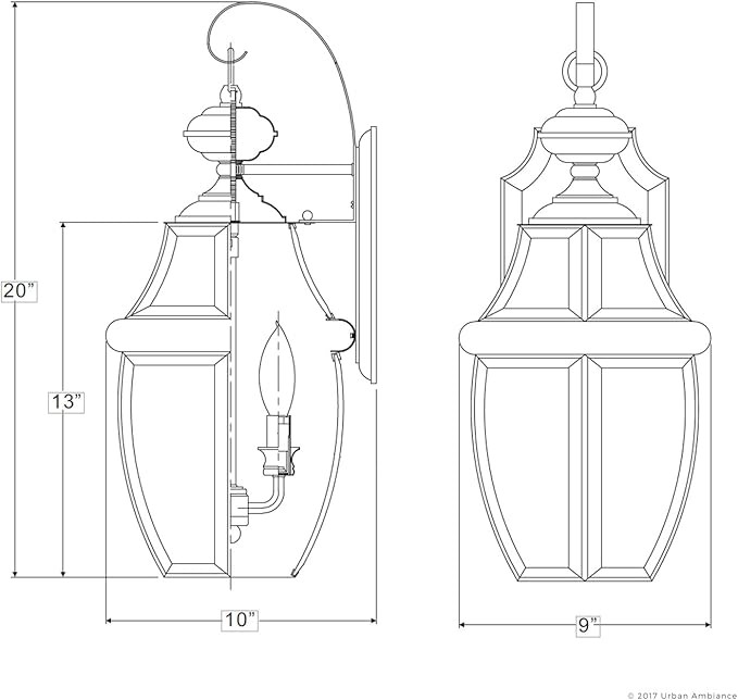 Urban Ambiance Luxury Colonial Outdoor Wall Light, Large Size: 20" H x 10.5" W, with Tudor Style Elements, Versatile Design, Classy Aged Silver Finish and Beveled Glass, UQL1145