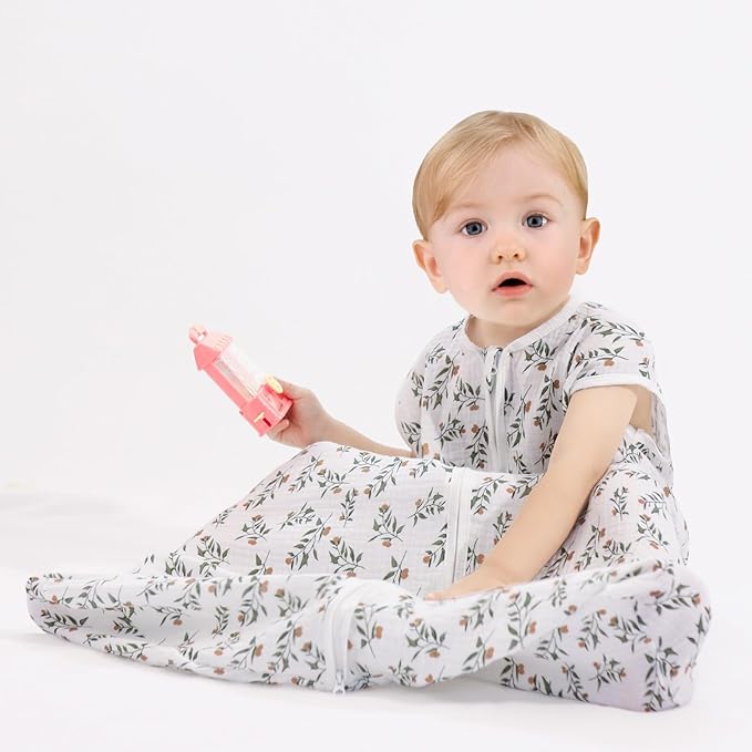 2 Pack Baby Sleep Sack 18-24 Months 100% Organic Cotton Muslin Baby Sleeping Bag 2-Way Zipper Wearable Blankets (Rainbow & Leaf, X-Large)