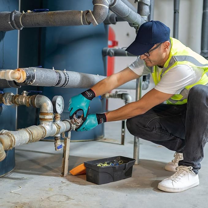 KAYGO Waterproof Work Gloves for Men and Women, Rubber Coated Non-slip Working Gloves for Garden, Outdoor Construction,3 pairs,Blue,XL