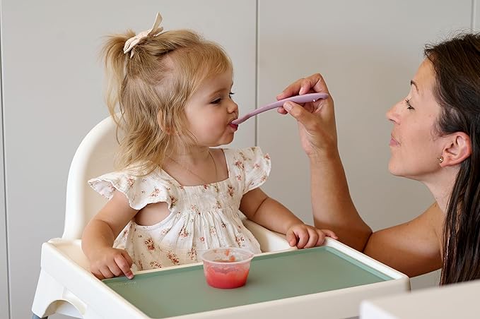 Smack Fun - Silicone Baby Feeding Spoons | 2 Pack (Cambridge Blue/Shifting Sand)