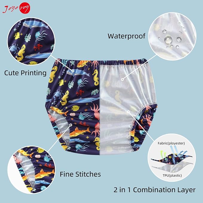 Joyo roy 6Pcs Waterproof Cloth Diaper Cover Reusable Plastic Underwear for Toddlers Baby Diaper Covers for Boys Leak Proof Rubber Underwear for Potty Training Plastic Training Pants for Toddlers 1T