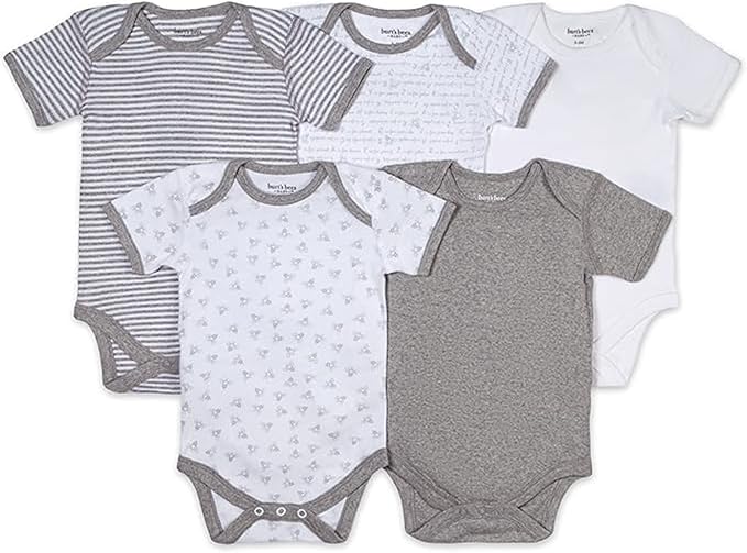 Burt's Bees Baby Organic Cotton Bodysuits – Baby Boy & Girl Short and Long Sleeve One-Pieces, 5-Pack