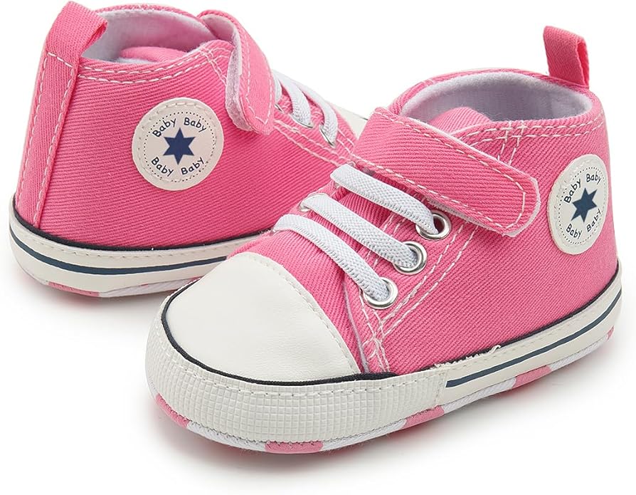 Meckior Baby Girls Boys Canvas Sneakers Soft Sole High-Top Ankle Infant First Walkers Crib Shoes