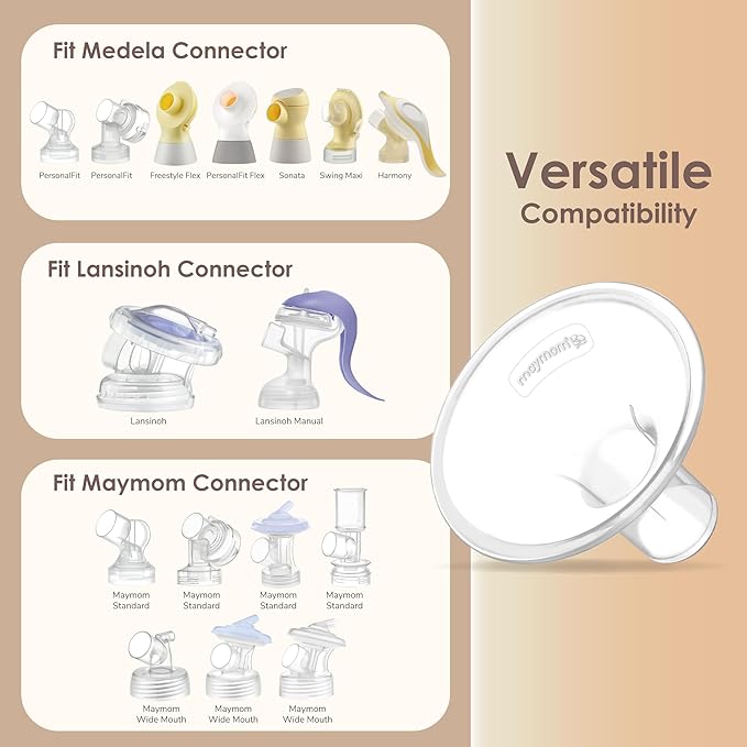 Maymom MyFit 15 mm Shields; Compatible with Medela Breast Pump- PersonalFit, Freestyle, Harmony, Maxi, Freestyle Flex Connector; Connect to Maymom Widemouth/Narrow Connector, 2pcs