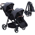 Tandem Double Stroller Newborn and Toddler, Foldable Twin Stroller with Reversible Seat, 5-Point Safety Harness, Adjustable Backrest & Canopy, Storage Basket, Dark Grey
