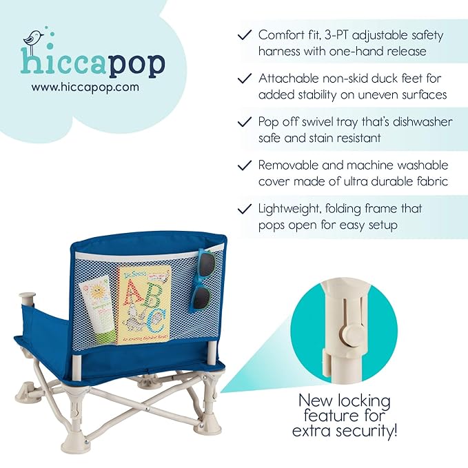 Hiccapop OmniBoost Travel Booster Seat with Tray for Baby | Folding Portable Baby Booster Seat for Dining Table, Camping, Beach, Grandma’s | Tip-Free Design Straps to Kitchen Chairs - Booster Chair